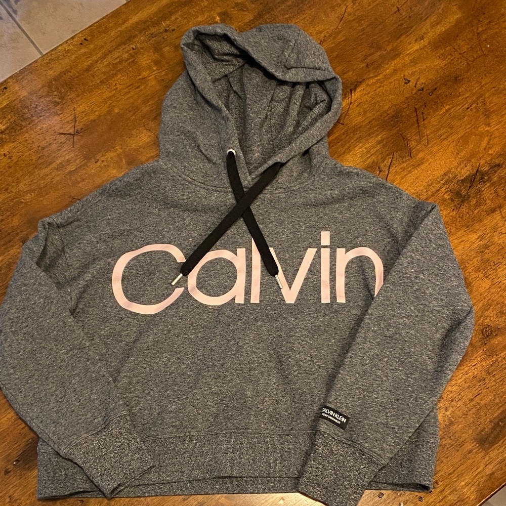 Calvin Klein Gray Hoodie with Pink Logo